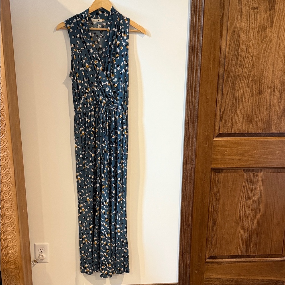 Beacon V-Neck Floral Jumpsuit - Navy and Beige